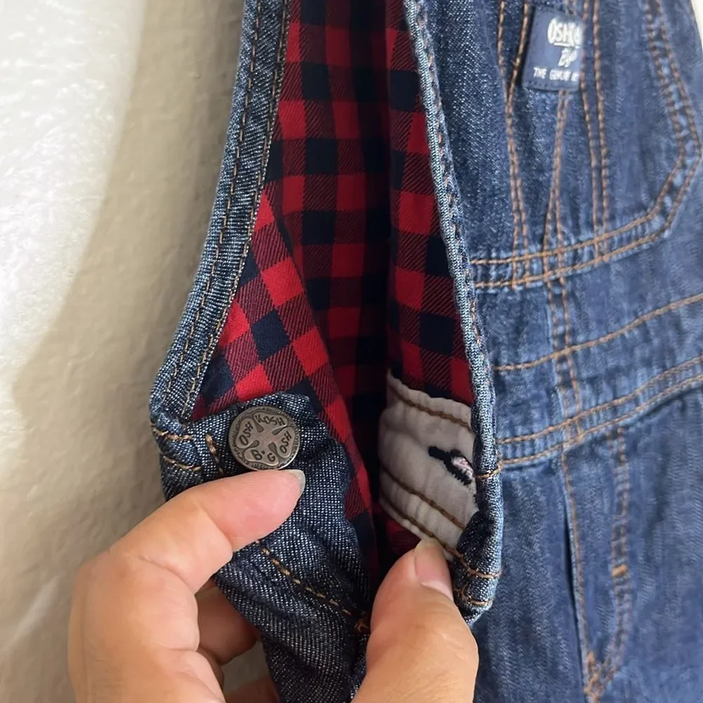 Oshkosh B’Gosh Vestbak Flannel Lined Buffalo Plaid Jean Denim Overalls 24 months